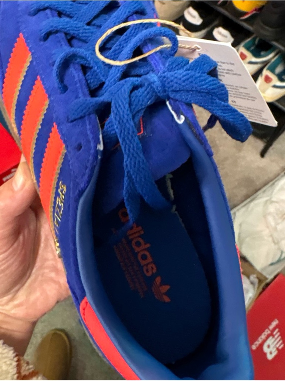 adidas youth/womens Spezial Suede Sneaker in Royal Blue and Bright Orange - Picture 3 of 4